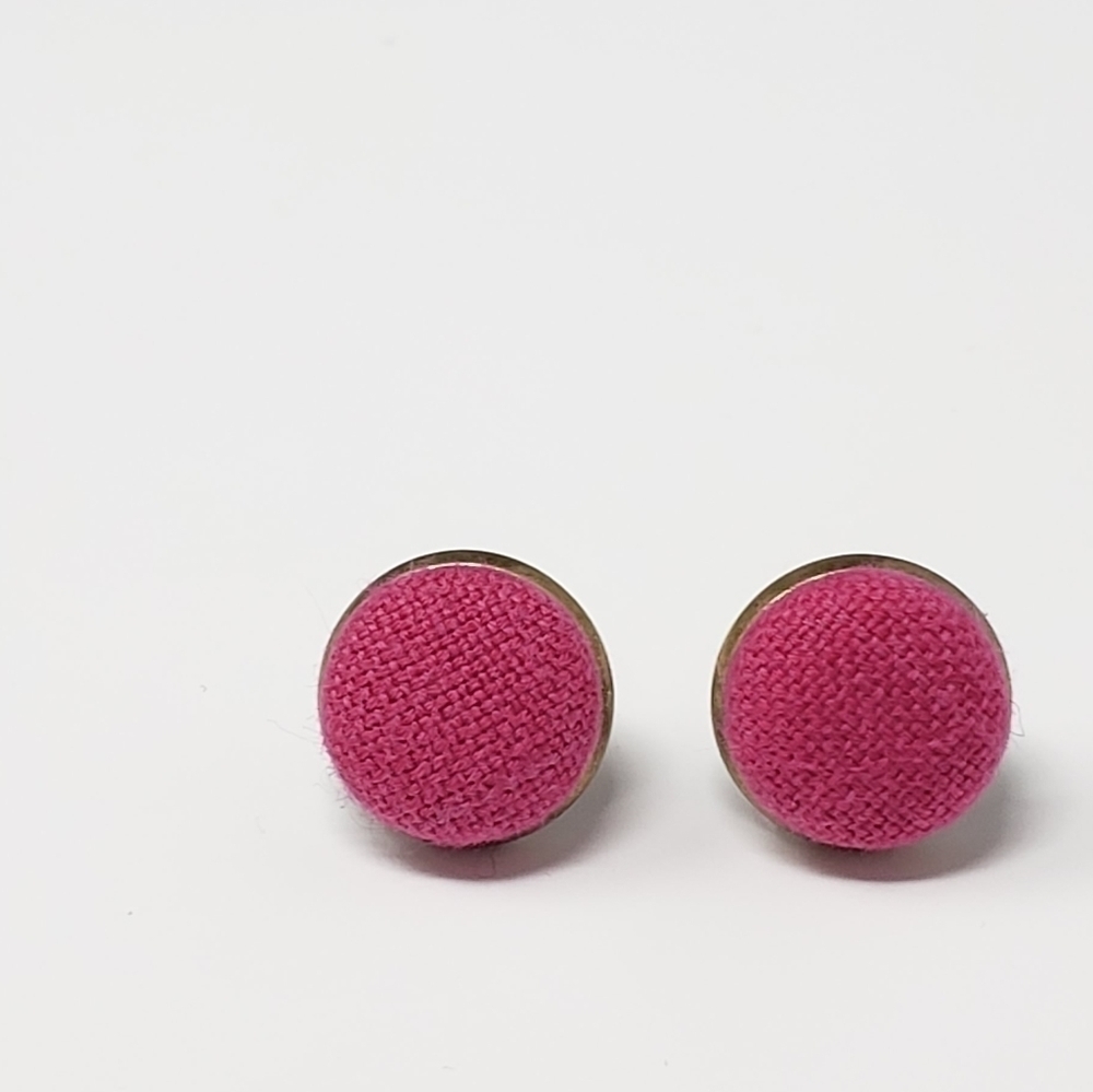 New Handmade Upcycled Solid Pink Button Stud Earrings